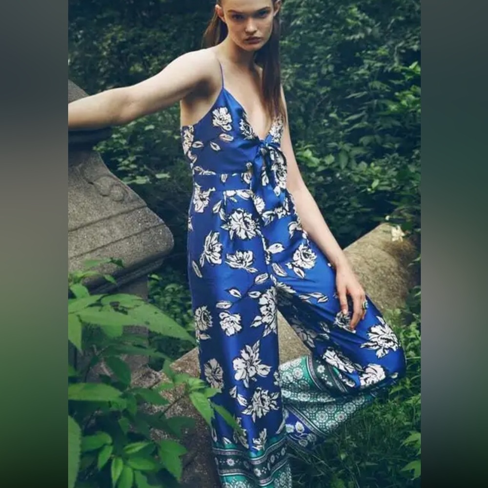 Zara Blue Floral Tie Bust Jumpsuit - Picture 4 of 9